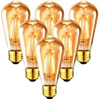 ANWIO 4W Bombillas Vintage LED con Filamento E27- Equivalente a 35W 410 Lúmenes- 2500K Blanco Cálido- ST64 Lámpara Retro…